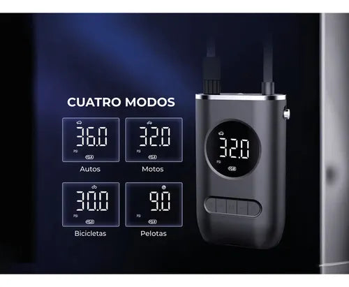 Inflador portátil inalámbrico en uso