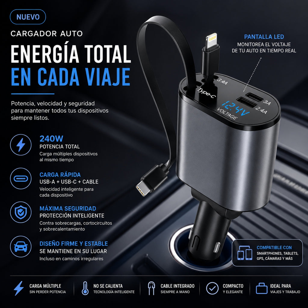 Cargador de auto 4 en 1 120W