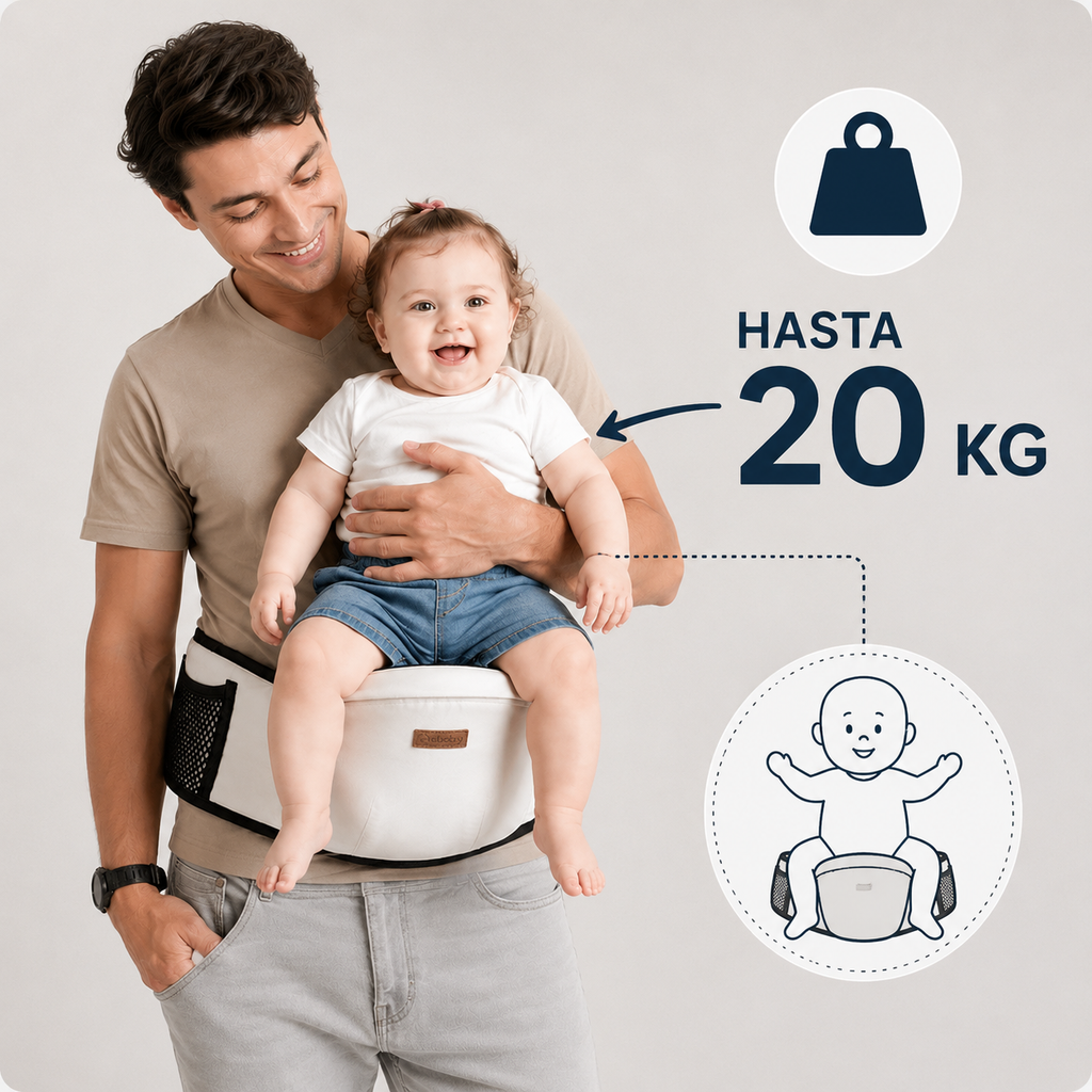 Asiento de Cadera Ergonómico para Bebé — Portabebés de Cintura con Bolsillo | Alivia Brazos y Espalda