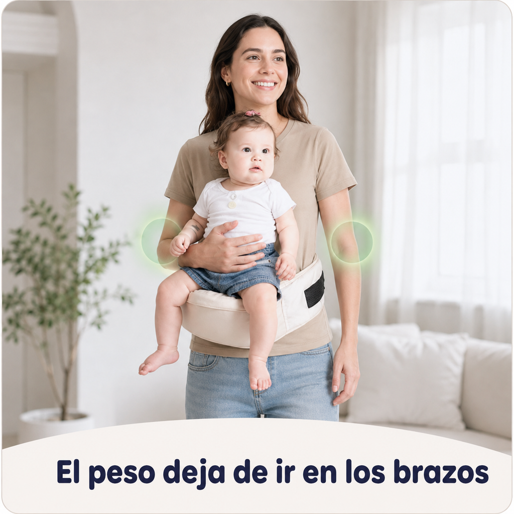Asiento de Cadera Ergonómico para Bebé — Portabebés de Cintura con Bolsillo | Alivia Brazos y Espalda
