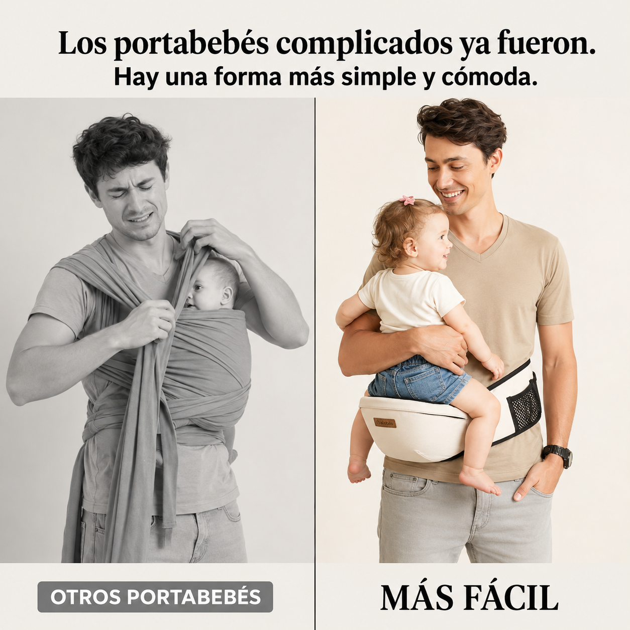 Asiento de Cadera Ergonómico para Bebé — Portabebés de Cintura con Bolsillo | Alivia Brazos y Espalda