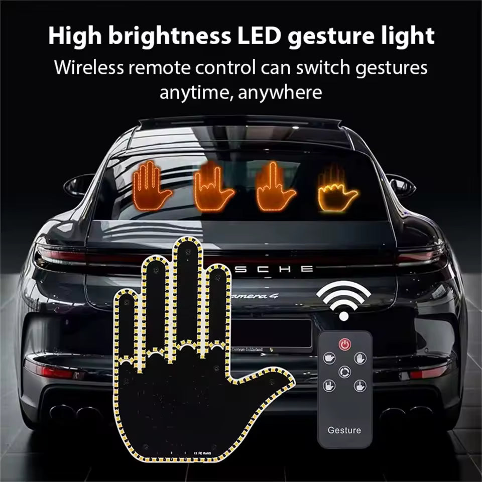 Mano LED Fun Gesture montada en la ventana trasera del auto