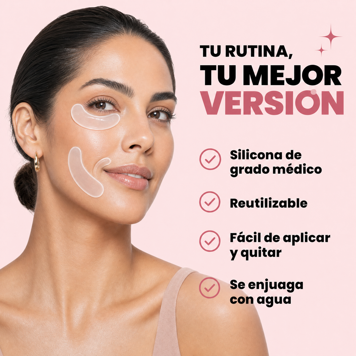 Beneficios: silicona médica reutilizable, fácil de aplicar
