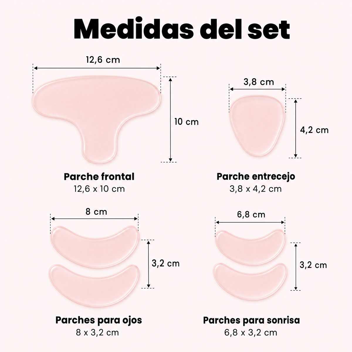 Medidas reales del set de 6 parches antiarrugas